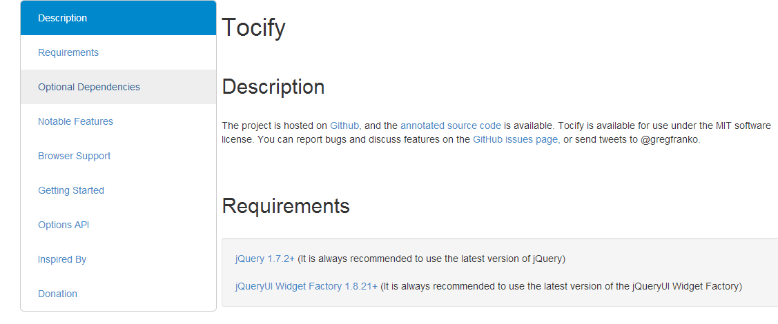 jQuery插件之Tocify动态节点目录菜单生成器附源码下载