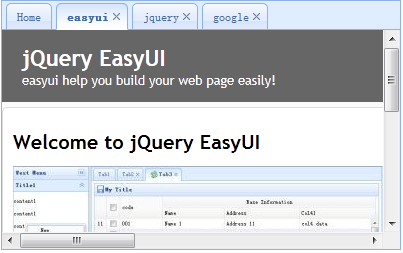 jQuery EasyUI 布局之动态添加tabs标签页