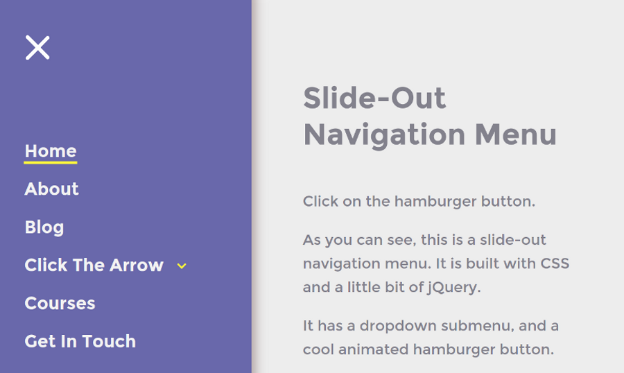 jQuery CSS实现一个侧滑导航菜单代码